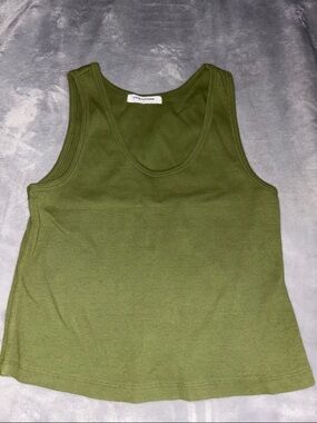 Perfectwhitetee large Olive Green Ribbed Tank Top